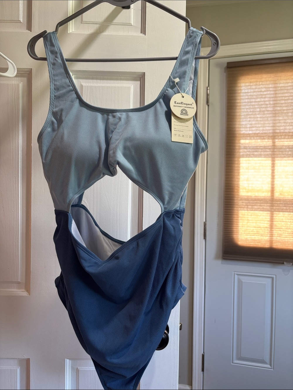 Two-Tone Blue Cutout One-Piece Maternity Swimsuit 2XL
